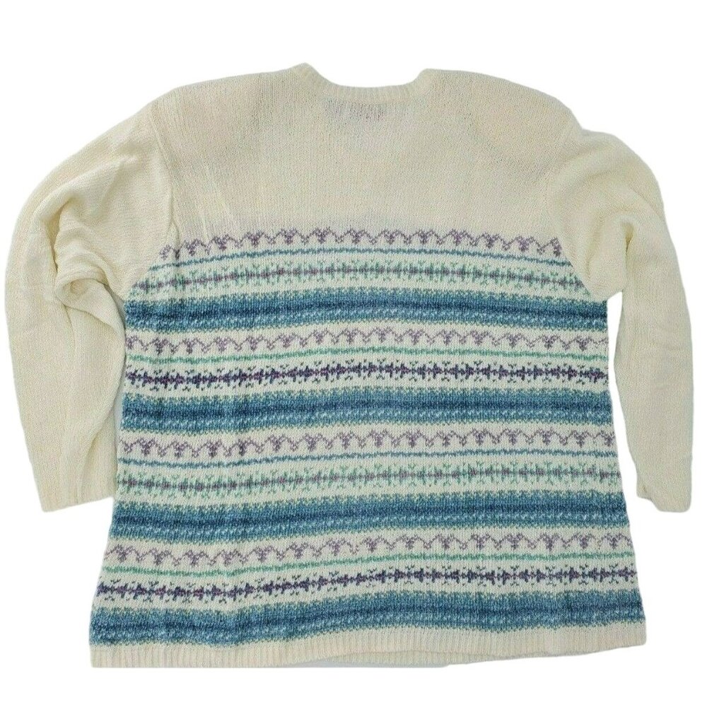 Vintage 80s 90s Elisabeth Liz Claiborne Ivory Blue Stripe Sweater M/L Retro Knit
